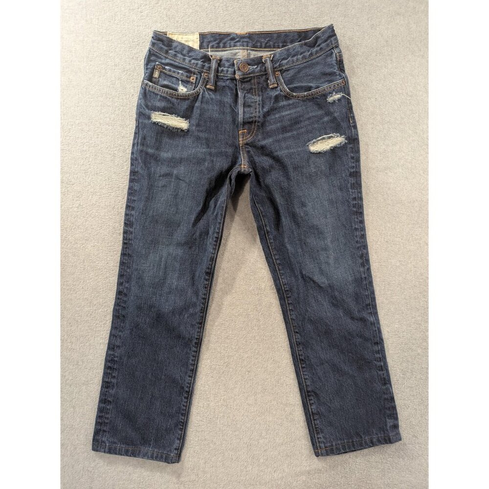 Abercrombie & Fitch Jeans Mens 31x26 Dark Blue Slim Straight Distressed Denim